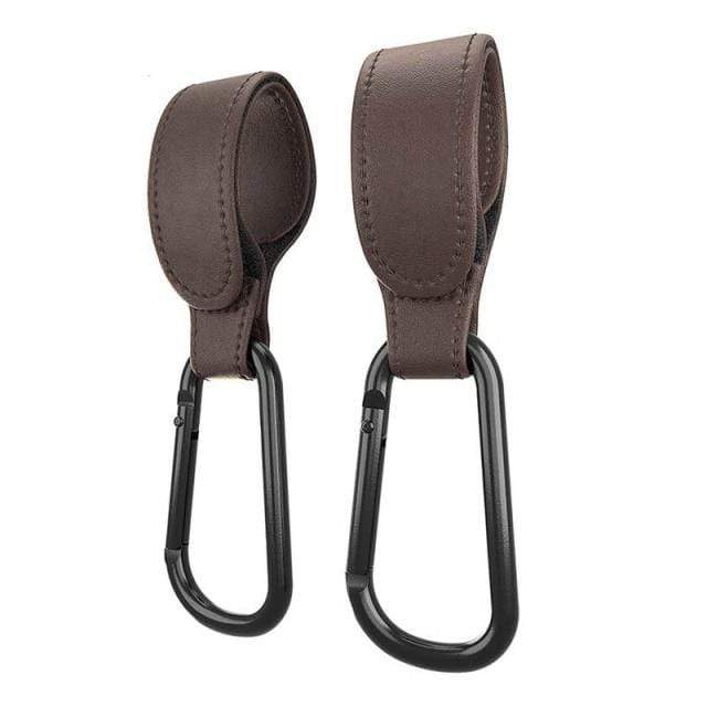 2PCS Coffee 1/2pcs PU Leather Baby Bag Stroller Hook