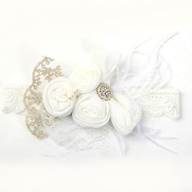 white 12Pcs/Lot Chiffon Flower Pearl Baby Headband