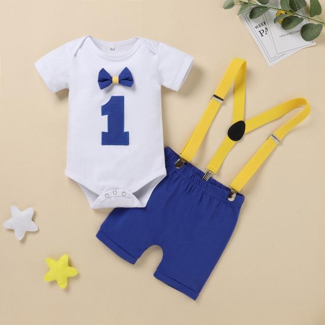Boy's Clothing Blue / 12M 1st Birthday Boy Romper Outfit