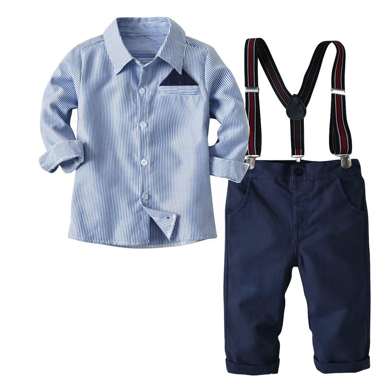 2-7T Boys 2 Pcs Clothing Set For Boys Kids Striped Costume 2019 Autumn Long Sleeves Shirt Children Suspender Trouser Set
