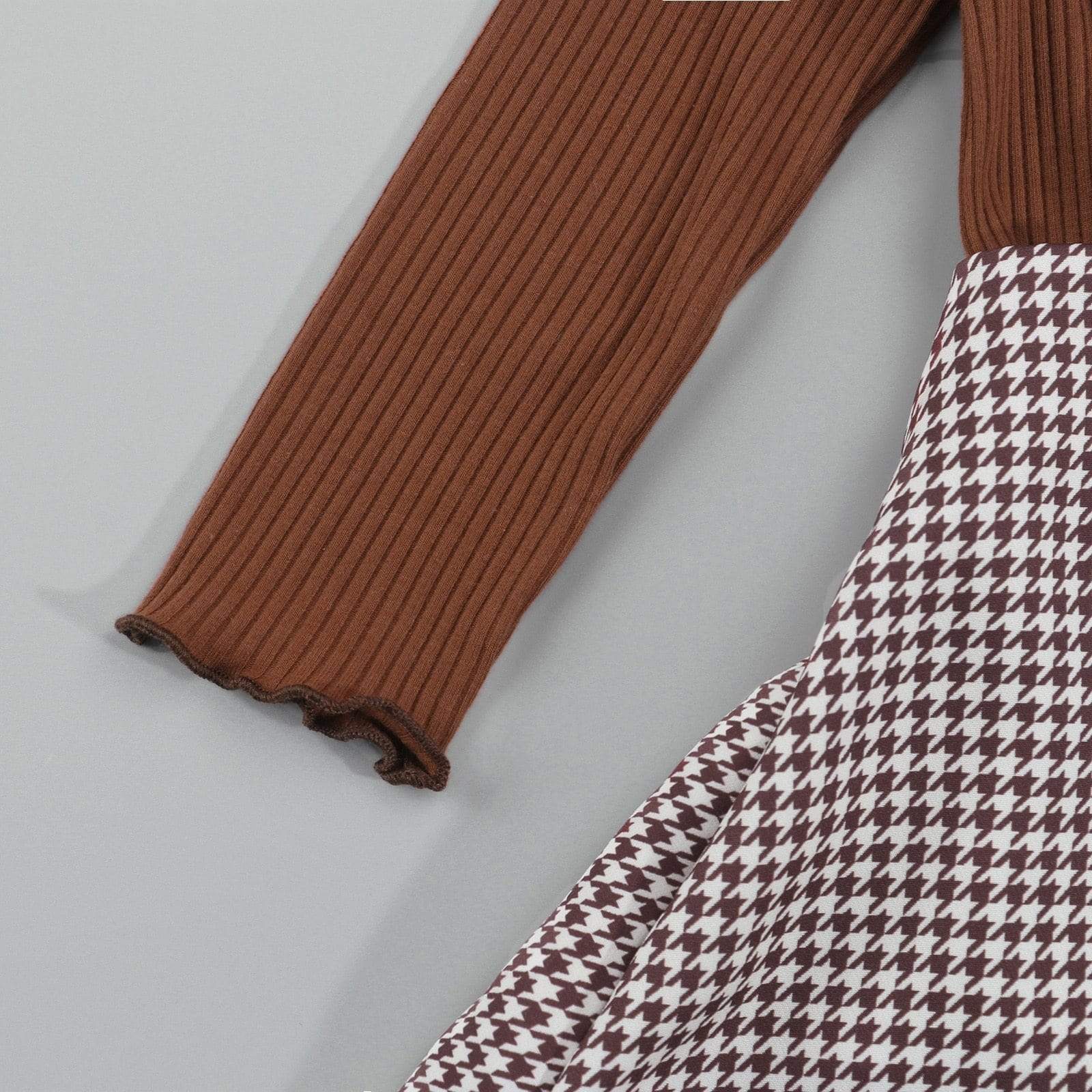 Girl's Clothing 2 Pieces Suit Solid Turtleneck Tops+Plaid Suspender Skirt