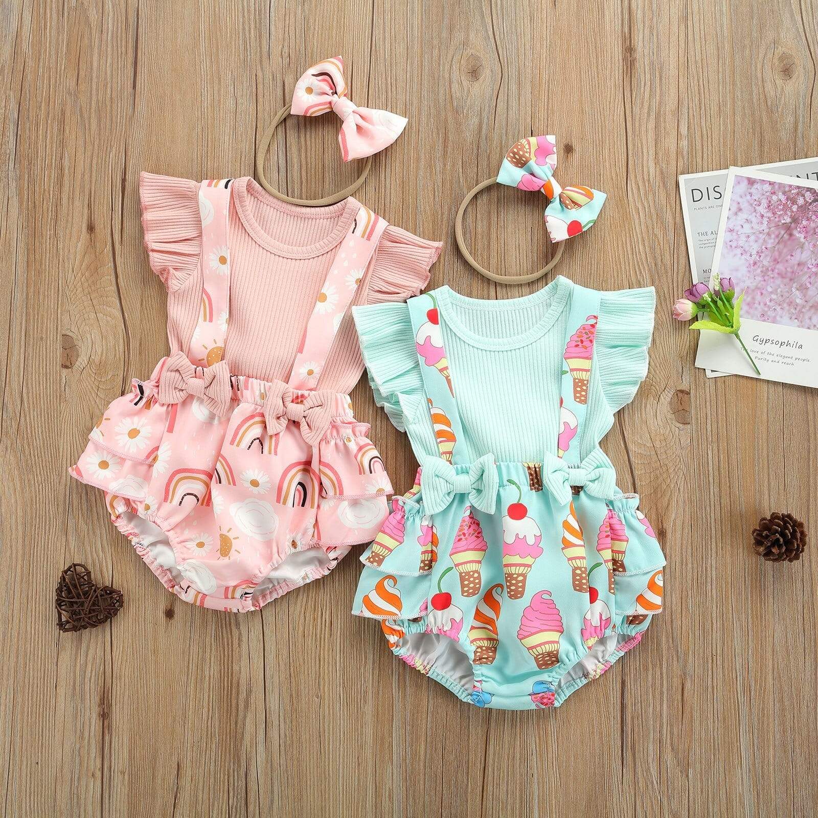 Girl's Clothing 3pcs Ruffles Short Sleeve Printed