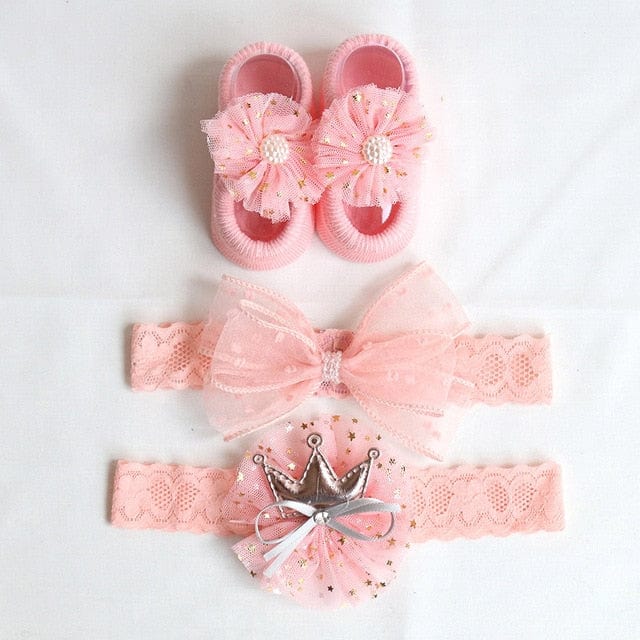 pink 05 no box 3Pcs/Set Baby Lace Floral Headband