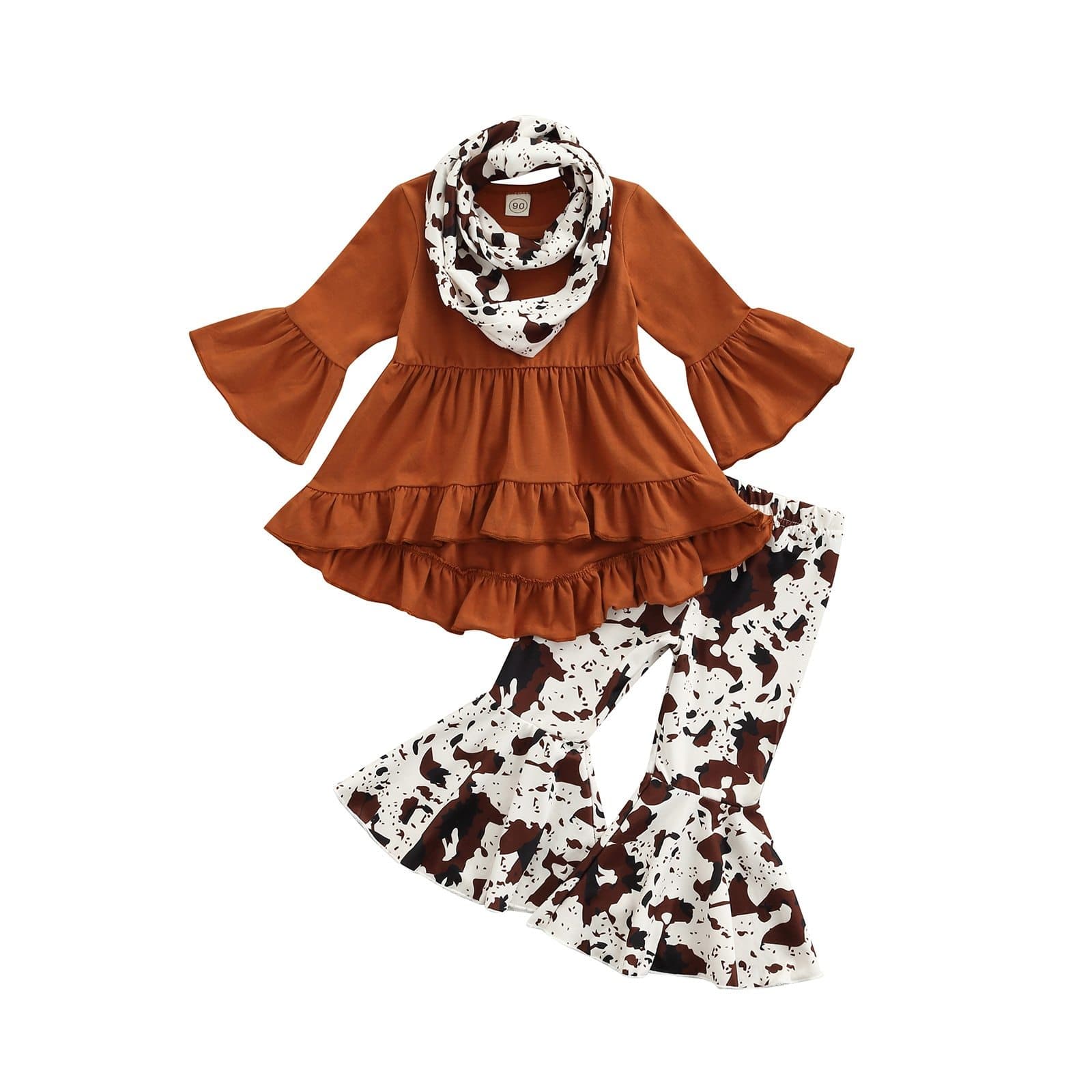 Girl's Clothing A-Lined Tops Wide-Leg Dye Printed Casual Trousers + Scarf