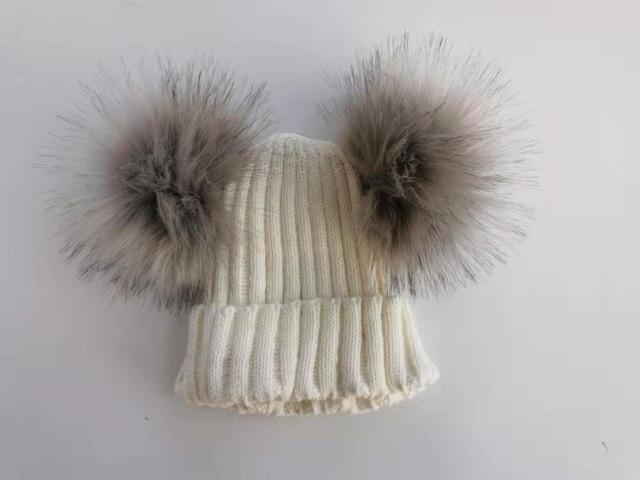 Accessories White Gray Ear Baby Fur Beanie