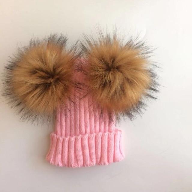 Accessories Pink Brown Ear Baby Fur Beanie