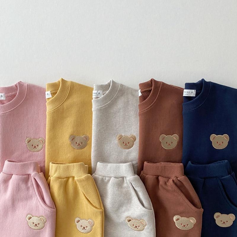 Girl's Clothing bear round neck sweatshirt suit