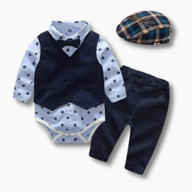 Boy's Clothing Blue Tuxedo Baby Romper Outfit