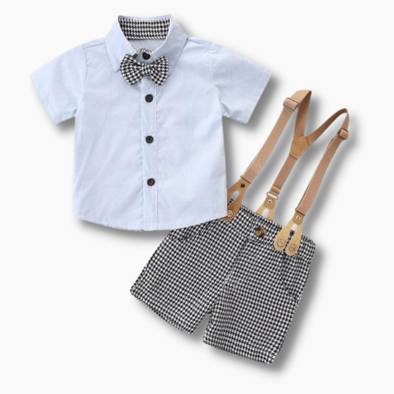 Boy's Clothing Bowknot Shirt Top+Plaid Suspender Sets