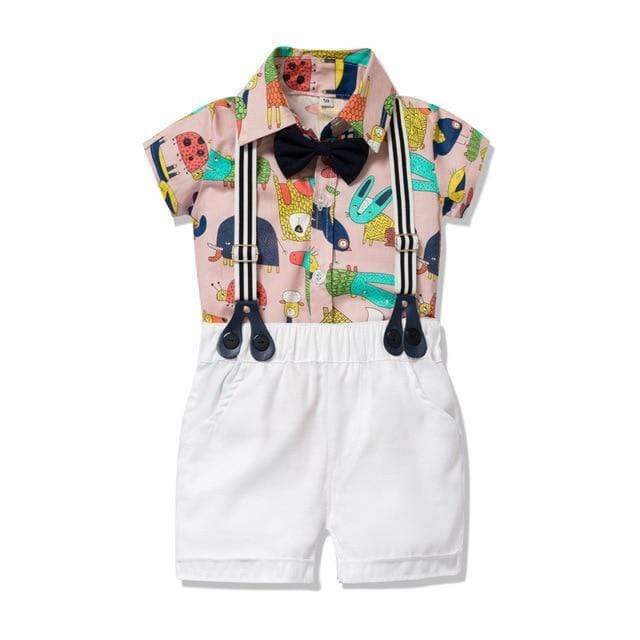 Boy's Clothing KB6014 Pink White / Newborn / China Boy Animal Print Romper Outfit