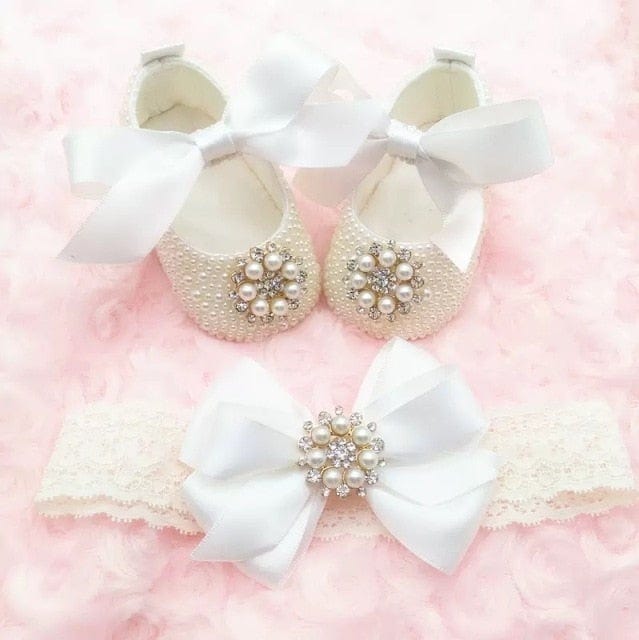 white set / 10cm Christening Baby Girl Shoes