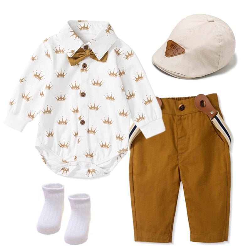 Brown Set 2 / 3M / China Crown Printed Boy Outfit