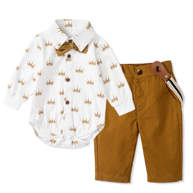 Brown Set 3 / 3M / China Crown Printed Boy Outfit