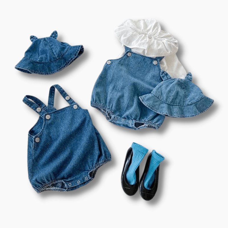 Girl's Clothing Denim Bodysuit With Hat