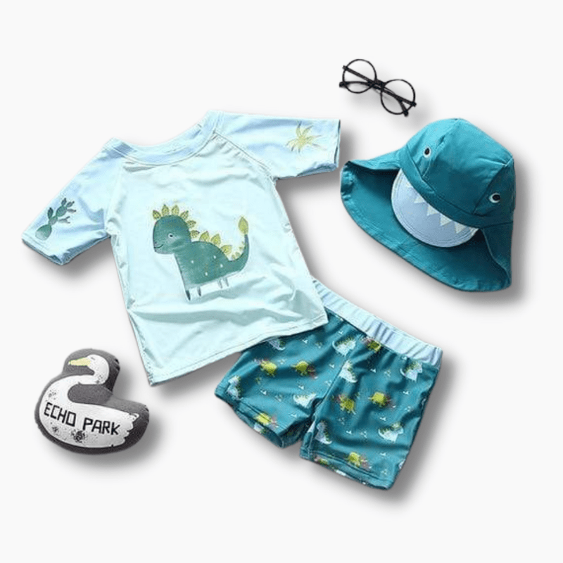 Boy's Clothing Dinosaur Print 3-piece Swimsuit