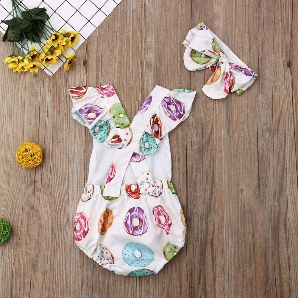 Donuts Print Backless Bodysuits