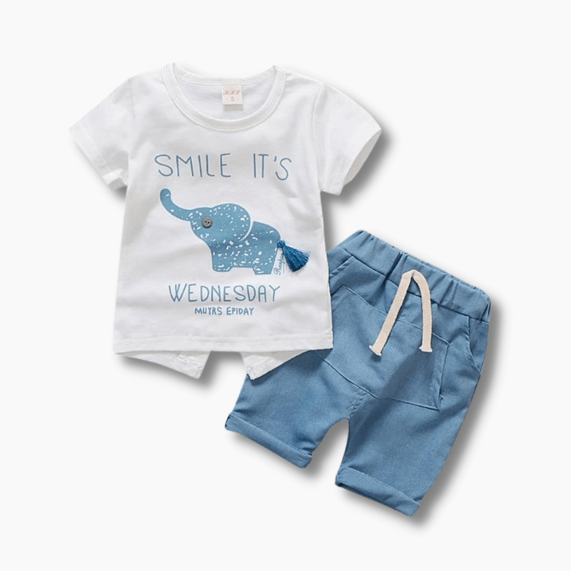 Girl's Clothing Elephant Short Sleeved Shirt with Shorts