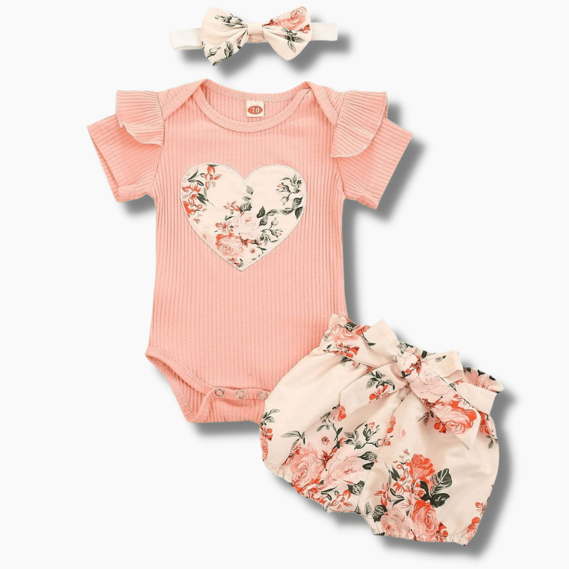Girl's Clothing Flowers Heart Print Romper Outfit