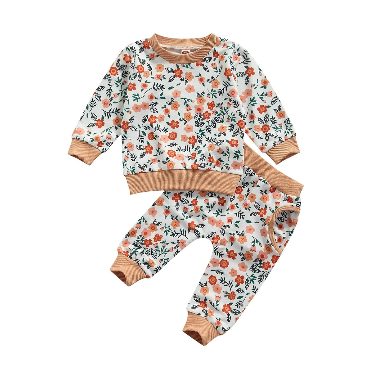 Flowers Printed Pullover Sweatshirt Tops Long Pants