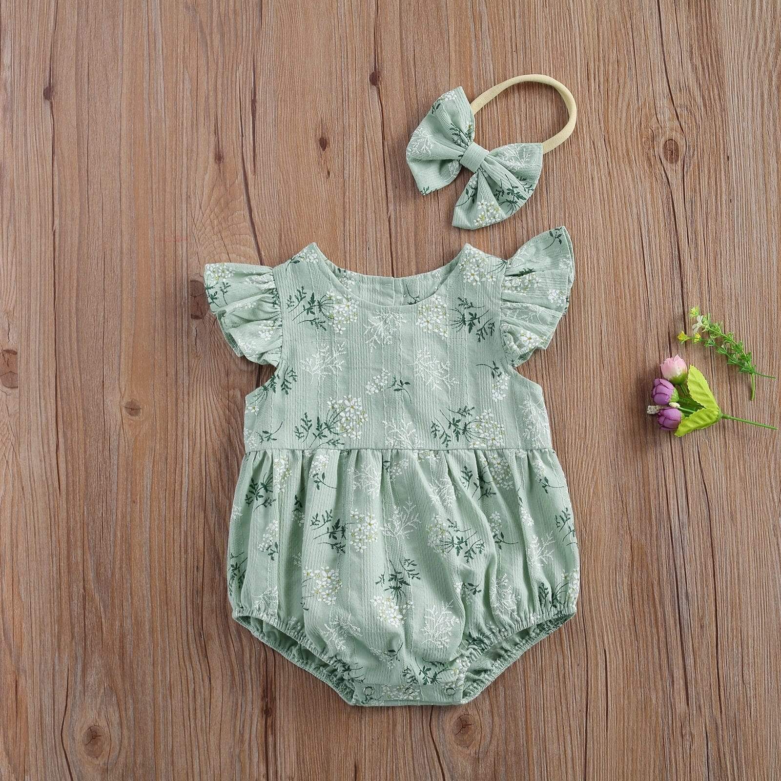 Fly Sleeve Flower Print Cotton Romper