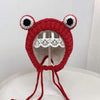 Red With Wool Frog Earflap Beanie Cap