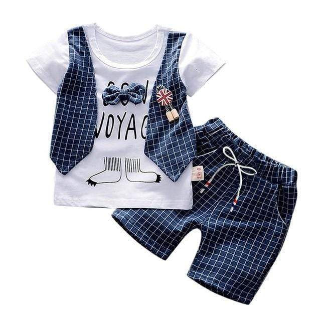 Boy's Clothing Blue / 3T / United States Gentleman Bow T-shirt Tops Shorts