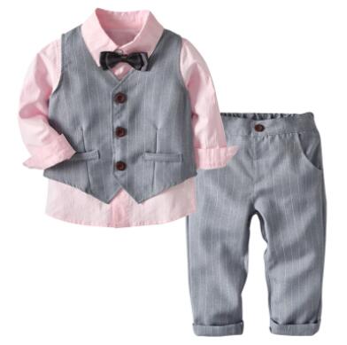 pink / 3T Gentleman Grey Vest + Long-Sleeved Outfit