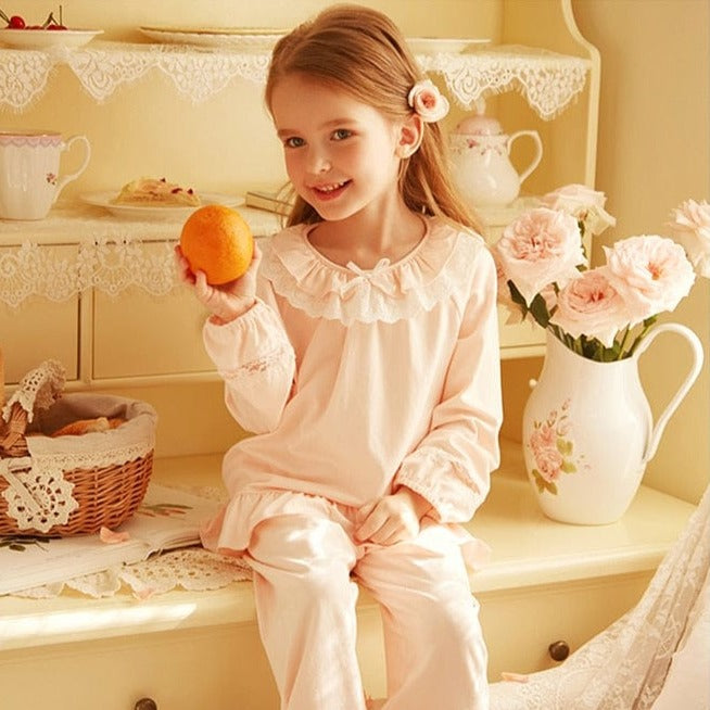 Girl's Cotton Pink Long Sleeve Pajama Sets.