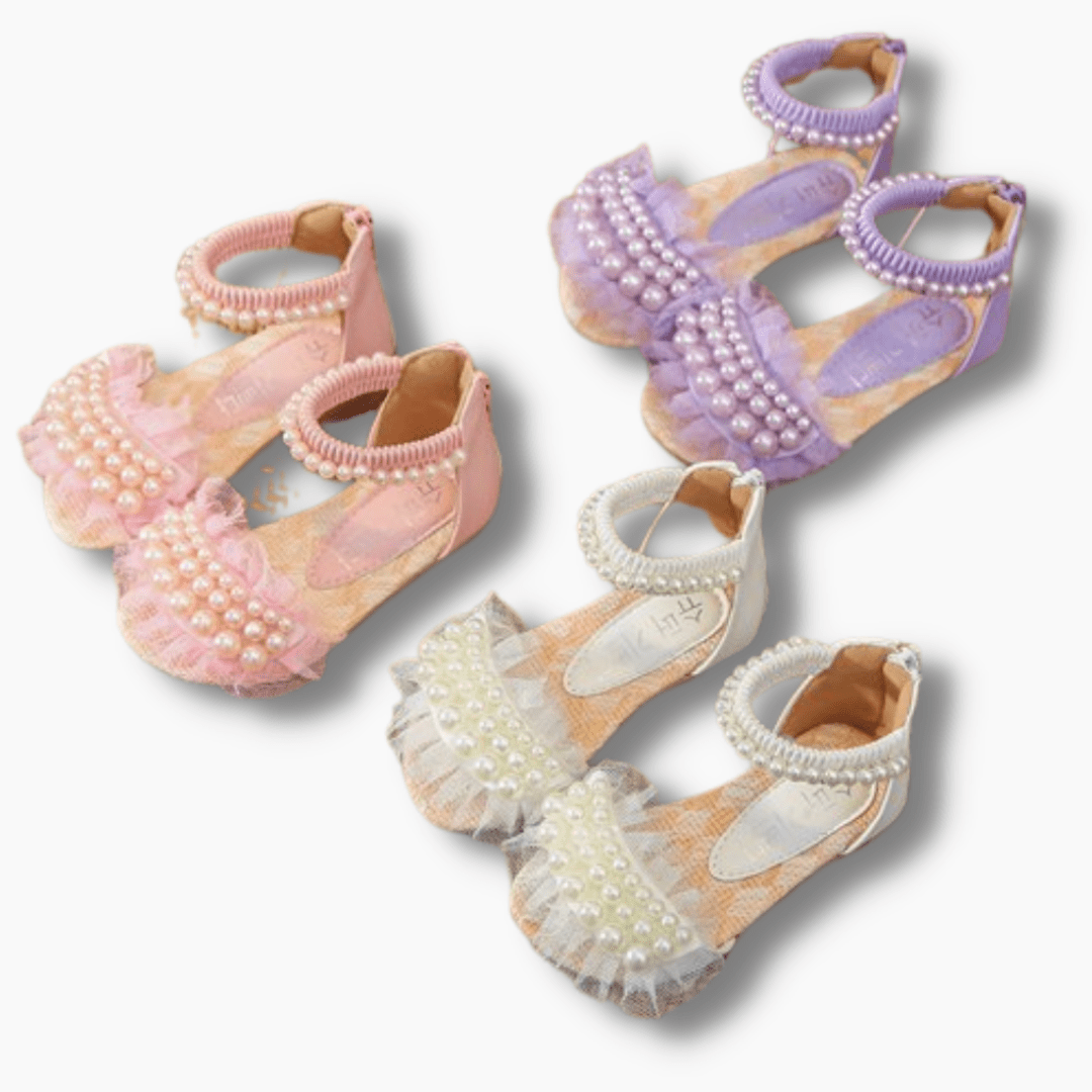 Girls Pearl and Lace Decor Sandals