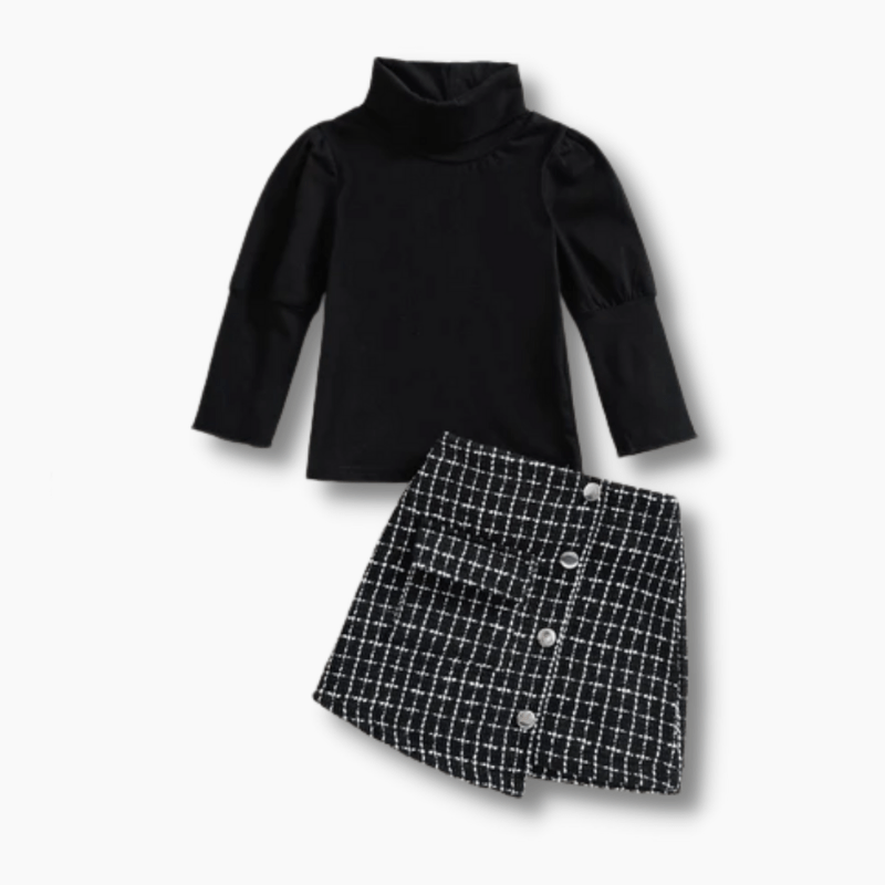 Girl's Clothing High Neck Top and Skirt Set