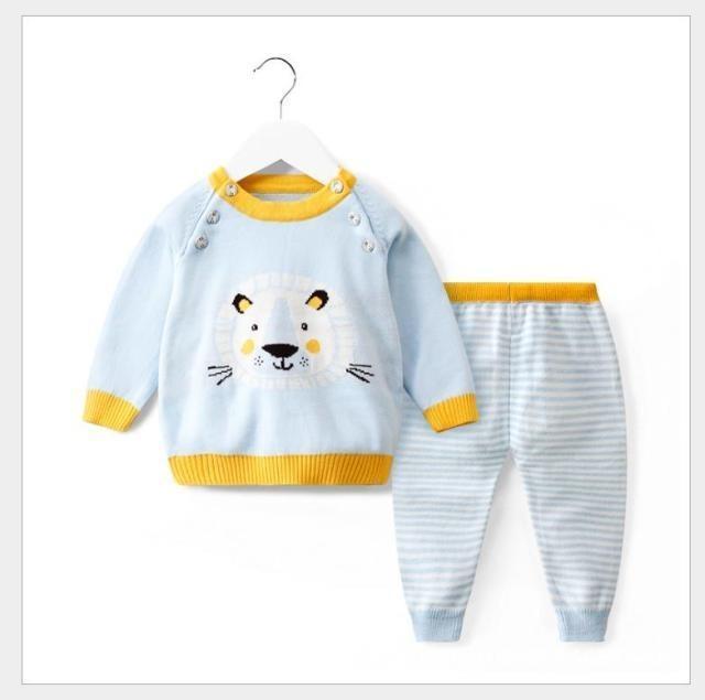 Boy's Clothing Sky Blue / 6M Lion Design Sweater and Track Pants Set