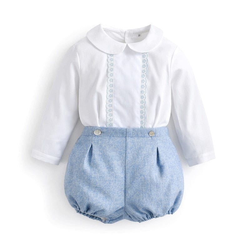 Long Sleeve Blue Shorts Outfit