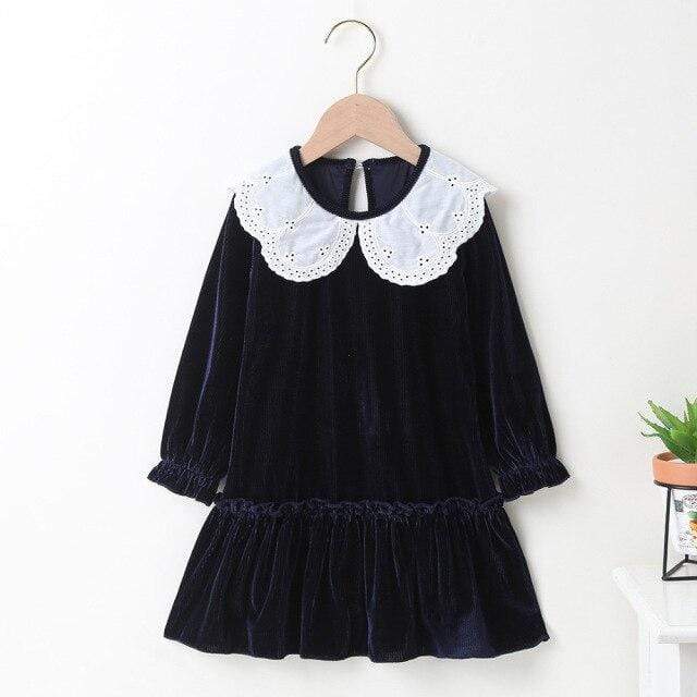 Blue / 3-4T 110 / China Long Sleeve Peter Pan Collar Dress
