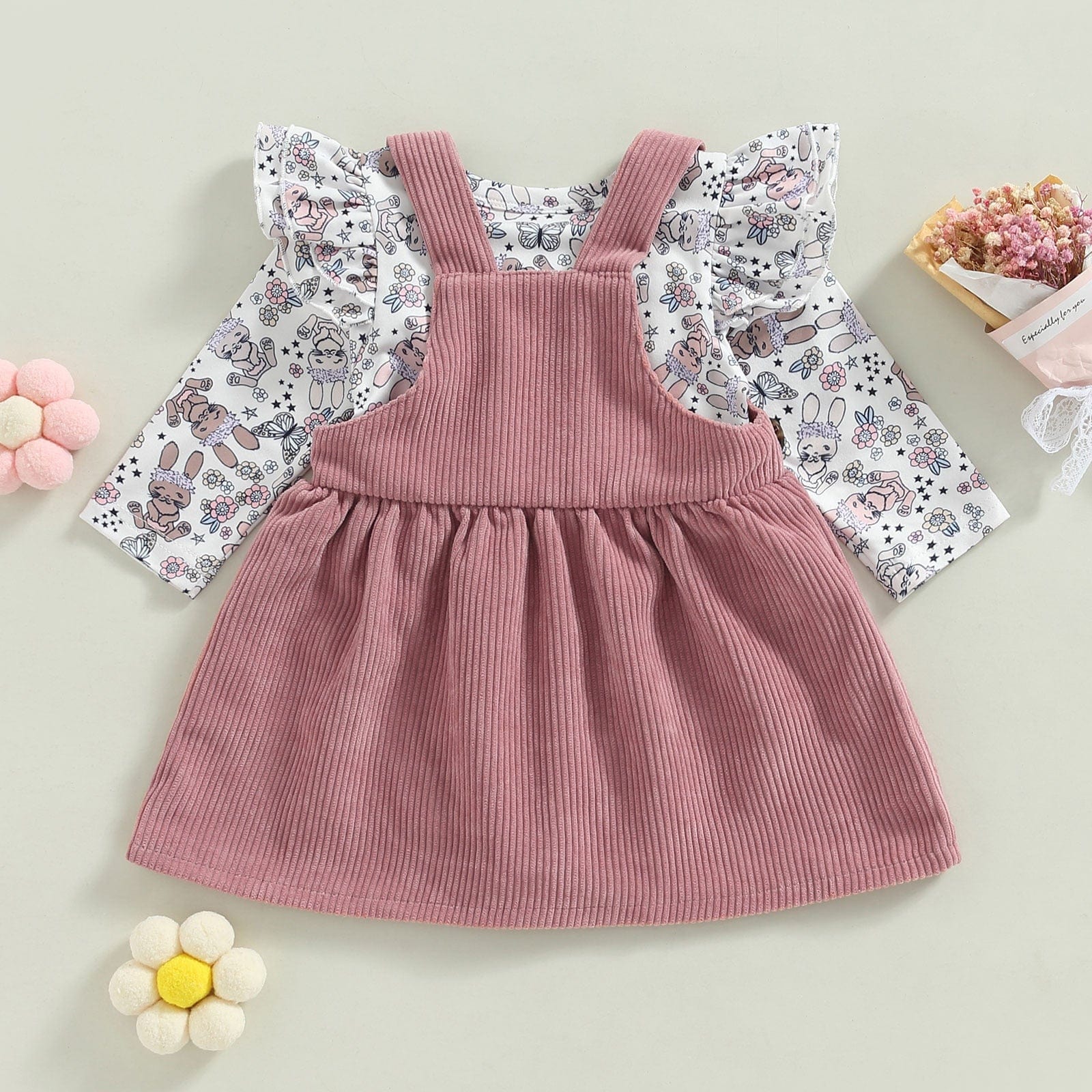 Long Sleeve Rabbit Flower Print Romper