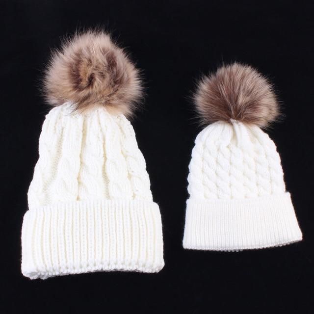 Accessories White Mom & Baby Matching Beanies
