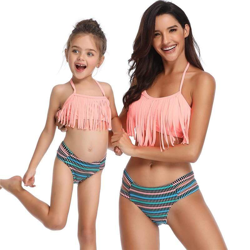 Family Matching Clothes Mother Daughter Tassel Swimming Suit