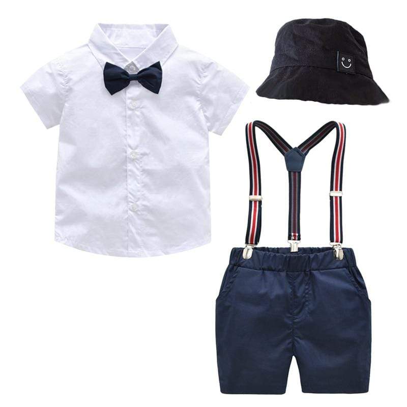 Boy's Clothing Navy Blue Suspender Shorts Outfit