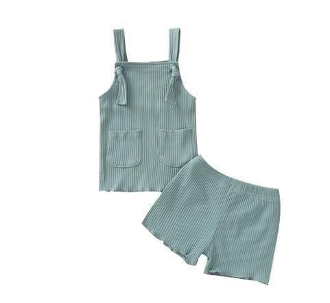 Blue / 6M Ribbed Knitted Sleeveless Tops+Shorts Outfit