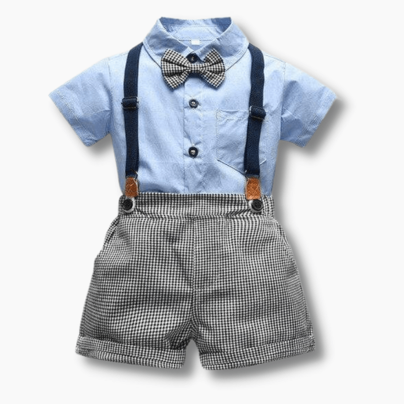 Boy's Clothing Simple Grey Checkered Set