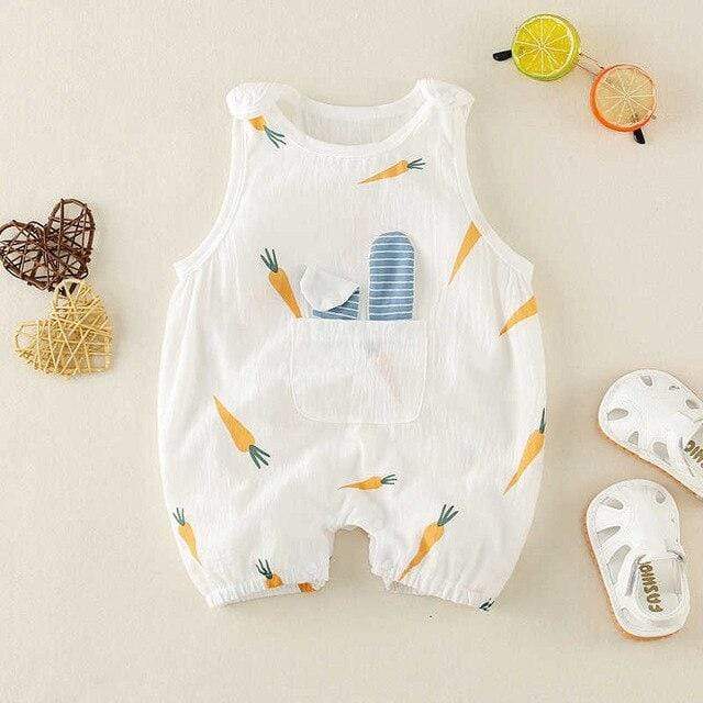 Girl's Clothing White Carrots / 6M Sleeveless Cartoon Romper