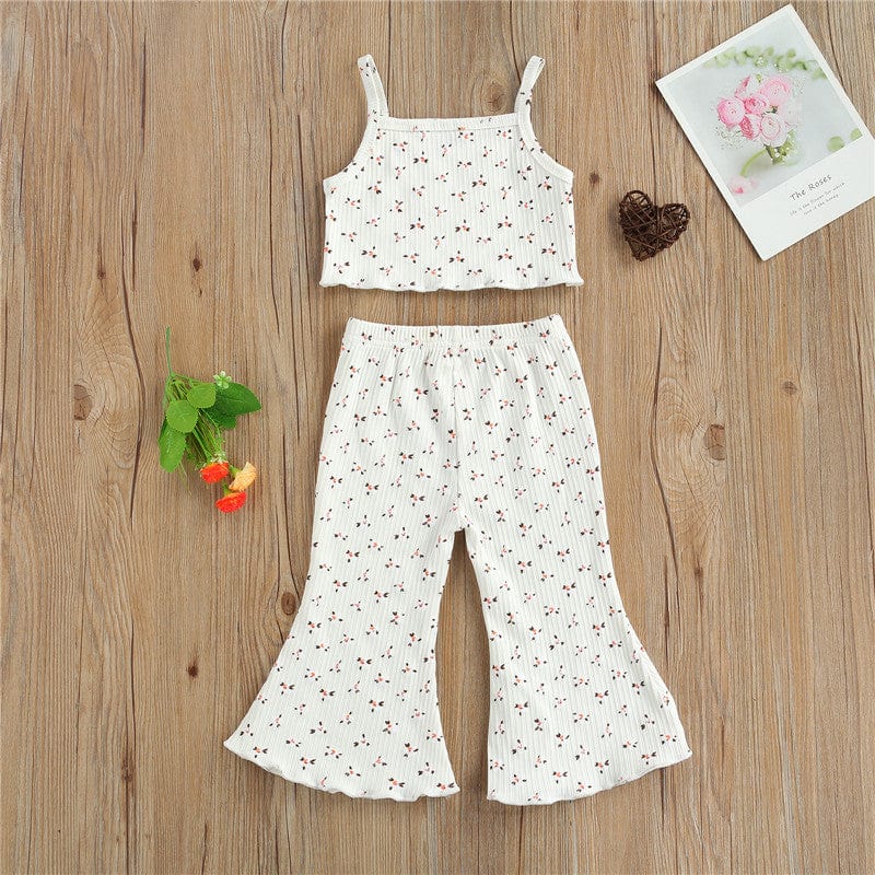 Sleeveless Floral Print Crop Tank Tops + Flare Pants Set