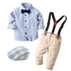 Boy&#39;s Clothing Blue Striped Shirt + Khaki Pants + Check Hat / 9M Stripe Shirt Boy Outfit