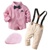 Boy&#39;s Clothing Pink Striped Shirt + Khaki Pants + Pink Hat / 12M Stripe Shirt Boy Outfit