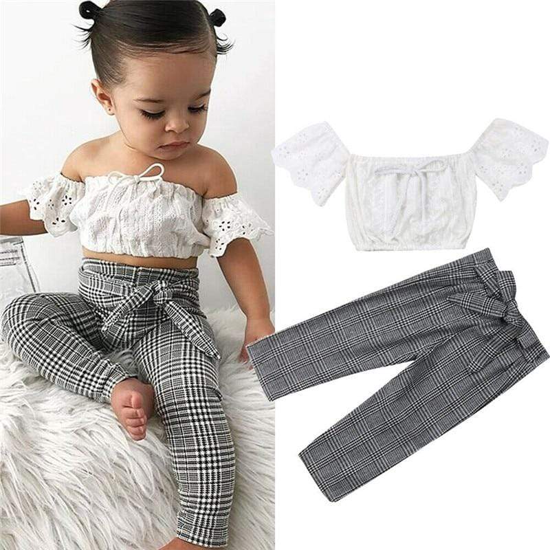 Toddler Kids Baby Girls Clothes Set Summer Off Shoulder Lace Crop Top and Long Pants 2-7T Cute Lovely Sweet Streetwear Outfits