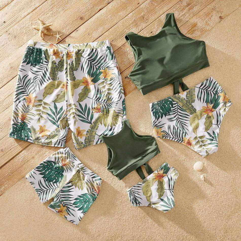 Girl's Clothing Summer Tankini Floral and Leaf Swimsuit