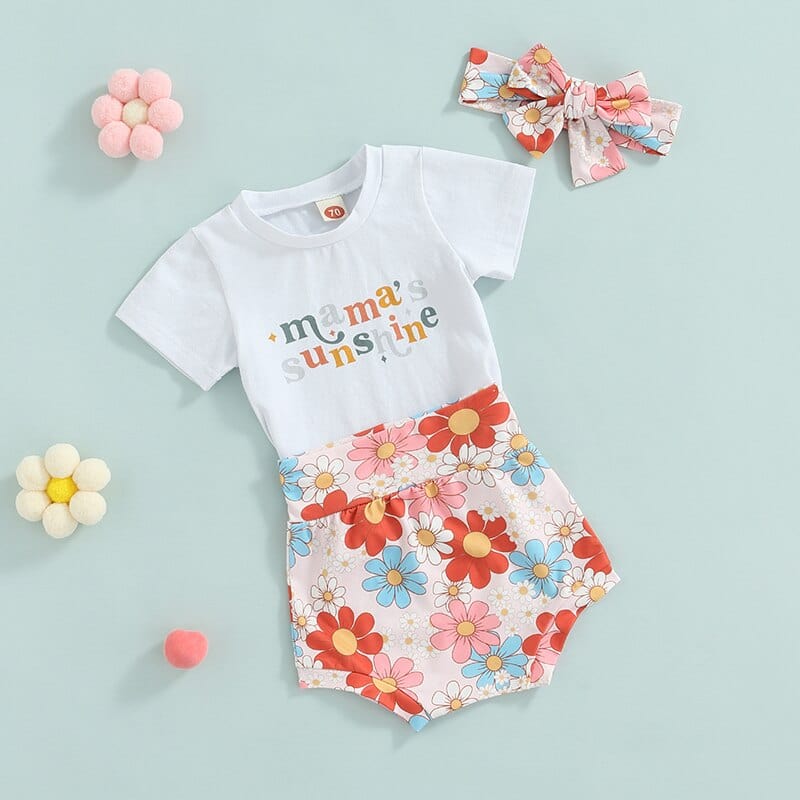 Sunflowers Printed High Waist Shorts Headband