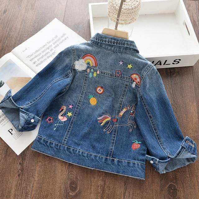 Girl's Clothing Navy Blue / 3T Unicorn Denim Embroidered Jacket