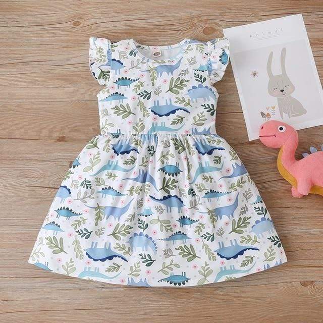 Girl's Clothing QZ20021A-WH / 4T Unicorn Dinosaur  Dress