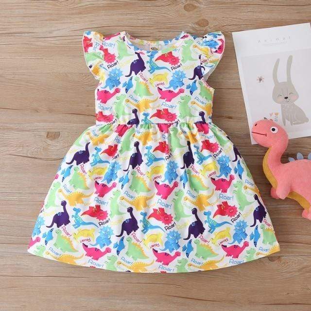 Girl's Clothing QZ20019A-WH / 4T Unicorn Dinosaur  Dress
