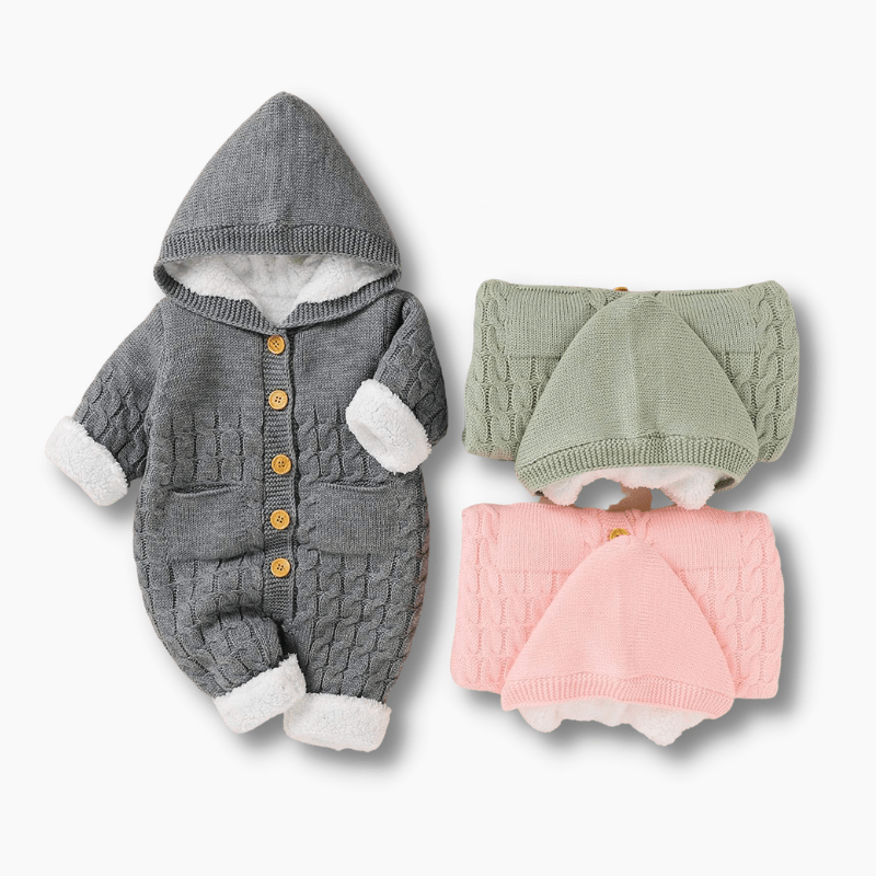 Girl's Clothing Warm Hooded Knitted Baby Romper